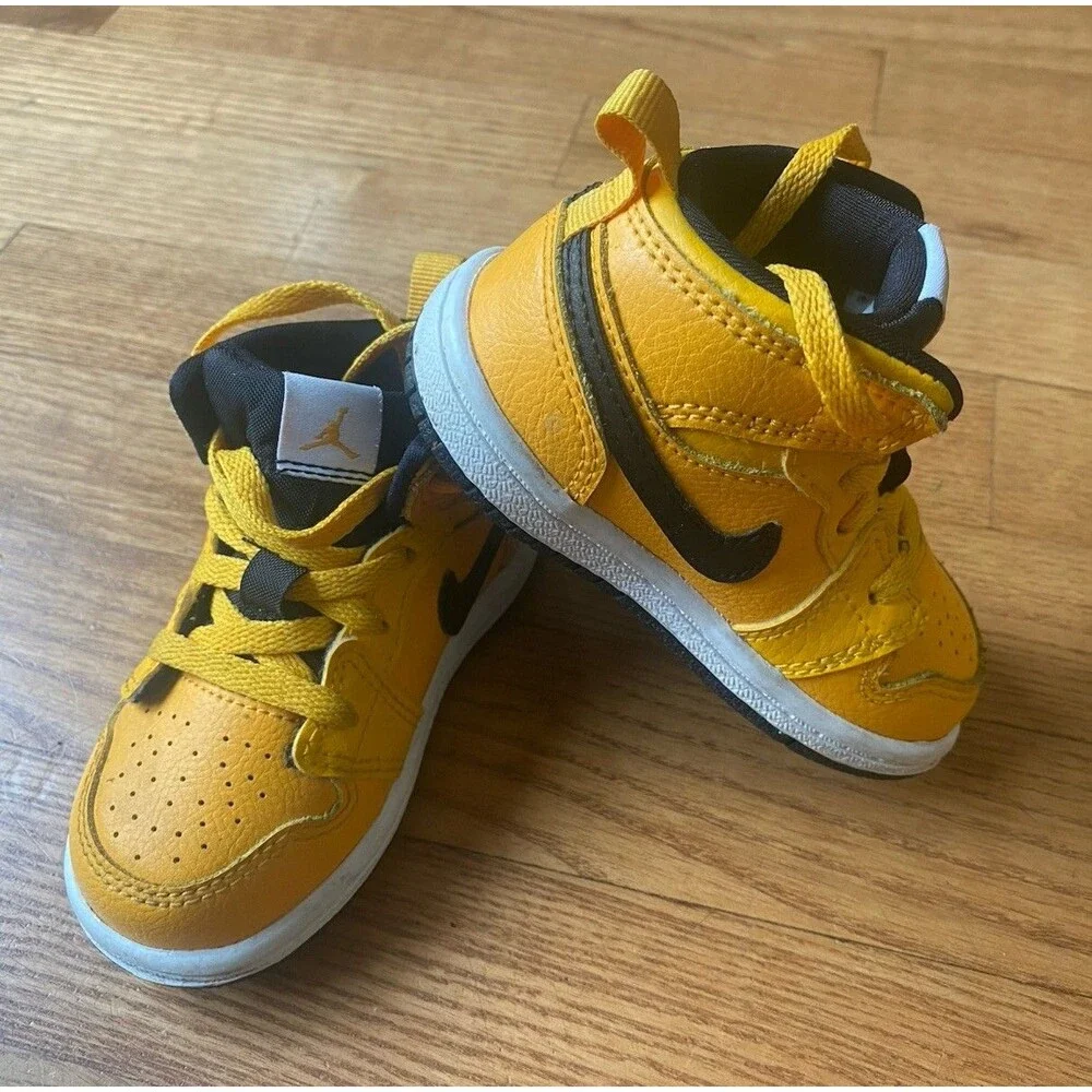 NIKE Toddler Jordan 1 Mid TD University Gold Black Yellow Size 5C 640735 700